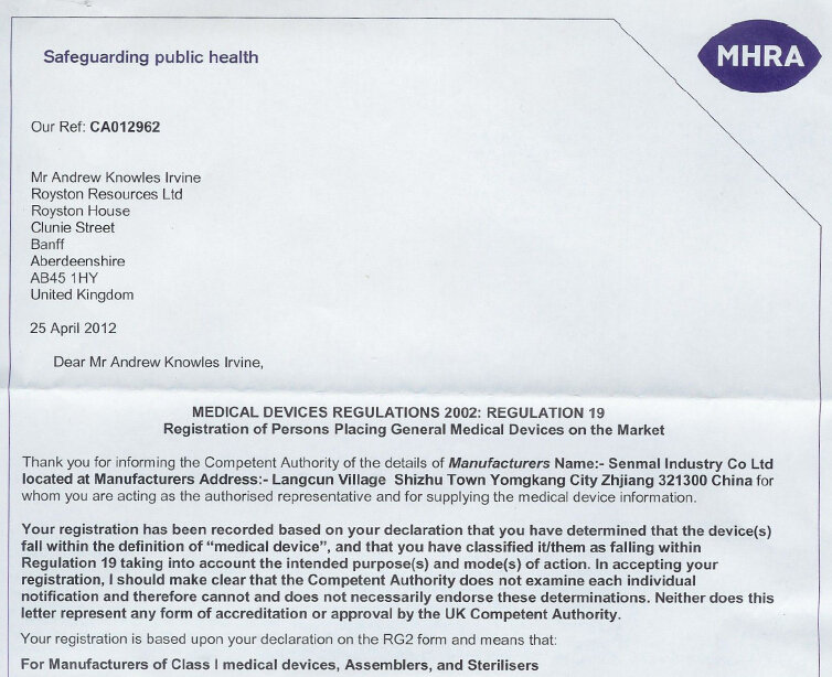 Certification of MHRA